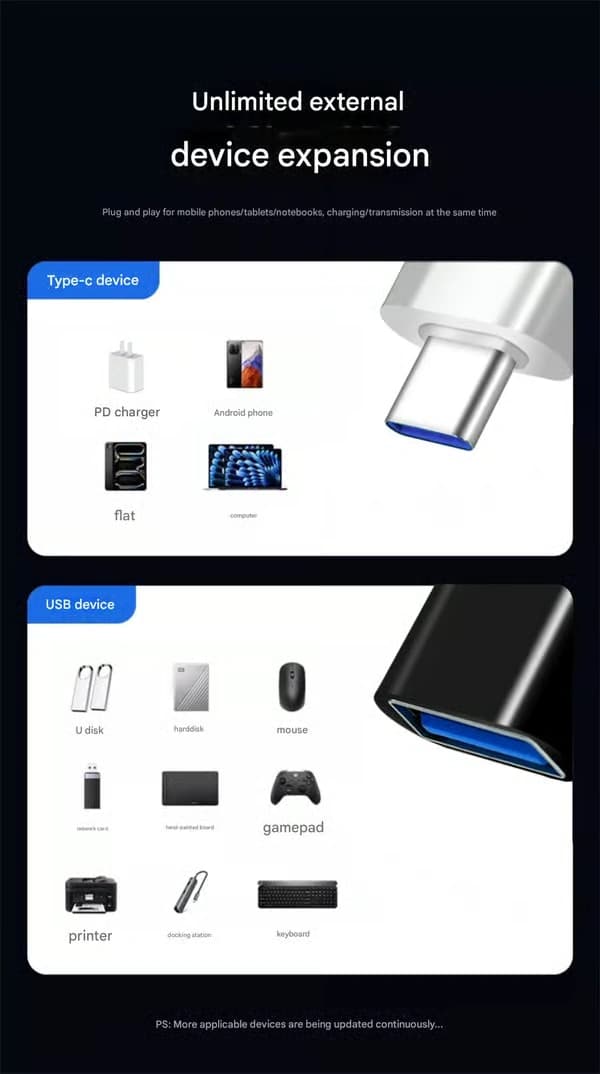 Mobiltelefon USB-minne usb2.0 OTG-adapter - usb2.0 till typ-c-adapter - Android-omvandlare Micro connector Black Short