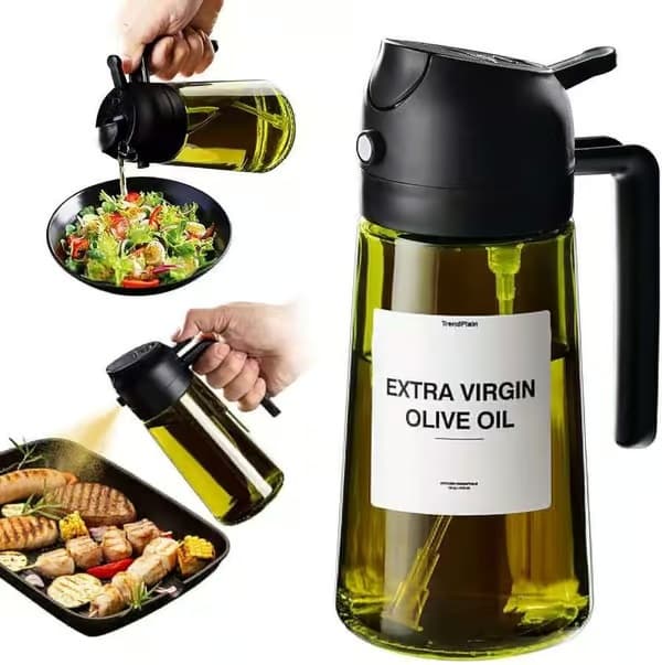 2-i-1 - 470 ml Sprayflaska för Olja och Vinäger, Perfekt för Matlagning, Airfryer & Sallad black
