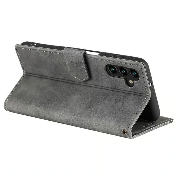 Samsung Galaxy A17 5G Plånboksfodral i Läder med Sömmar och Handledsrem Grey