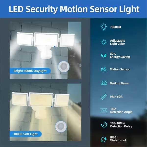 42W 5000LM LED-utomhusbelysning med rörelsesensor, strålkastare för utomhusbruk, belysning för uteplats, hus, garage