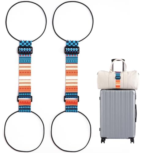 2-pack bagageremmar för resväskor, 25 färger, justerbar elastisk resväskrem med dubbel stabilitetsdesign, handsfree Orange Plane