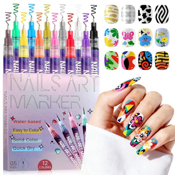 12 st Nail Art Pen Marker Set 0,5 mm Fin spets för exakt graffiti ritning [Mode]