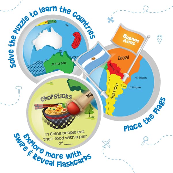 Imagimake Mapology Verdenskort Puslespil med Flashcards til Børn 8+ År World Map w/ Flashcards