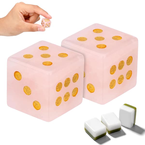 2 stk. krystalterningsæt Mahjong, lyserøde ædelstenskrystalterninger