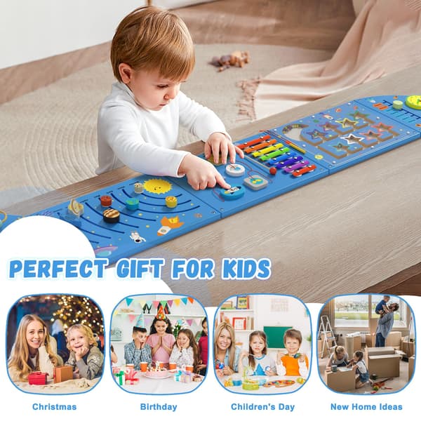 Spacocld Rocket Activity Wall Busy Board Paneler - Sensorisk Väggpanel för Barn, Montessori Småbarns Väggaktivitetsbräda, Väggleksaker för Småbarn 3, 5 Pieces Blue Rocket