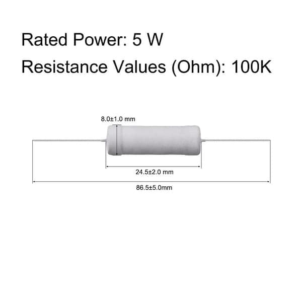 100K Ohm Modstand 5W 5% Tolerance 10 stk.