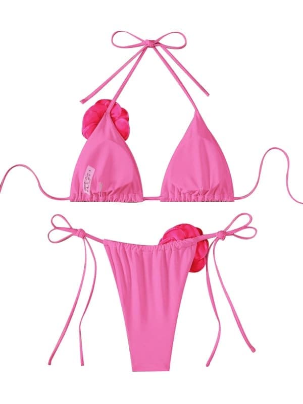 Bikini för kvinnor, 2 delar, med 3D-ros, hög midja, badkläder, strandkläder, rosa, storlek M Pink M