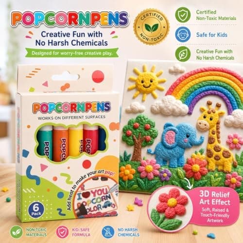 Magic Popcorns Penner 3D Oppblåsbart Tegnesett, Boblekunstmarkører for Håndverk 2 Pack