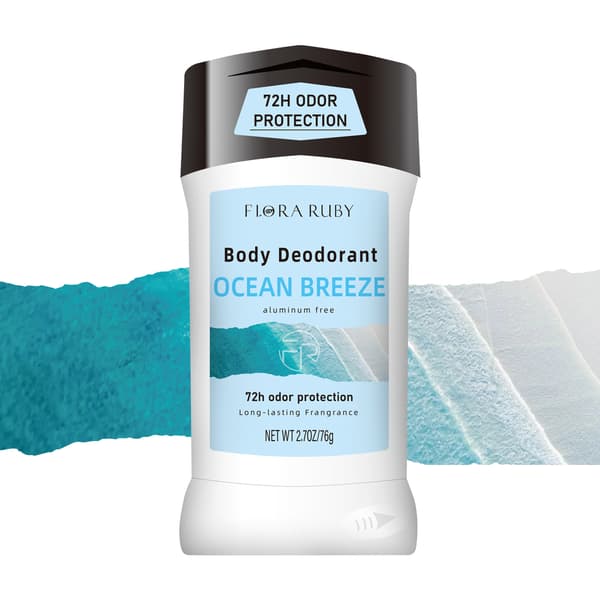 Flora Ruby Ocean Breeze Kroppsdeodorant, Aluminiumfri, 72H Luktskydd, Långvarig Doft, 2,7 oz / 76g ocean