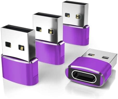 Elebase USB til USB C-adapter til iPhone 17 4-pak, USB-C hun til A han bilopladeradapter, Type C-konverter Apple 17e 16 Pro Max 15 14 Purple