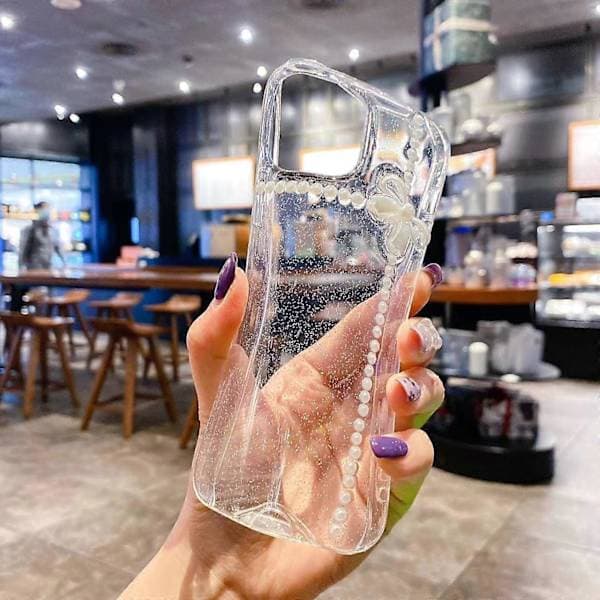Perle Rosett Glitter Epoxy TPU-deksel for iPhone 12 Pro Max