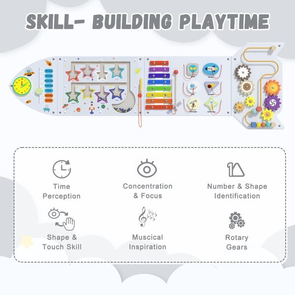 Spacocld Rocket Activity Wall Busy Board Paneler - Sensorisk Väggpanel för Barn, Montessori Småbarns Väggaktivitetsbräda, Väggleksaker för Småbarn 3, 4 Pieces Gray Rocket.