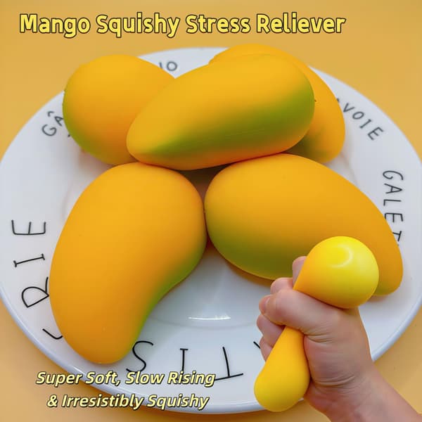 Guld Mango Squishy, Hurtig Rebound Fidget Stressaflastende Realistisk Frugt Klemmelegetøj, Angst Sensorisk Stress Squishy Håndlegetøj, Blød Simulation Mango