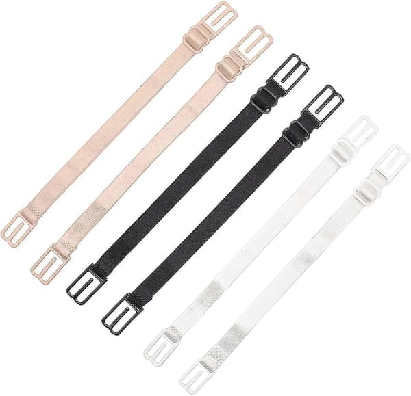 6 stk BH-stroppeklemmer, elastisk justerbar sklisikker stroppeholder, skjuler stropper, kløftkontroll, beige, hvit og svart