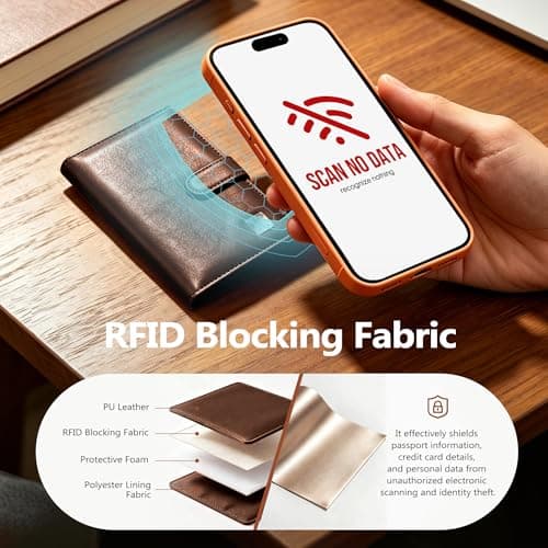 Veki Passholder for reise, RFID-blokkerende passomslag, mørkebrunt Dark brown
