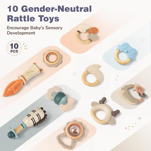 Joyreal Baby skallror och bitringar set, babyleksaker 0-6 månader, 10-pack