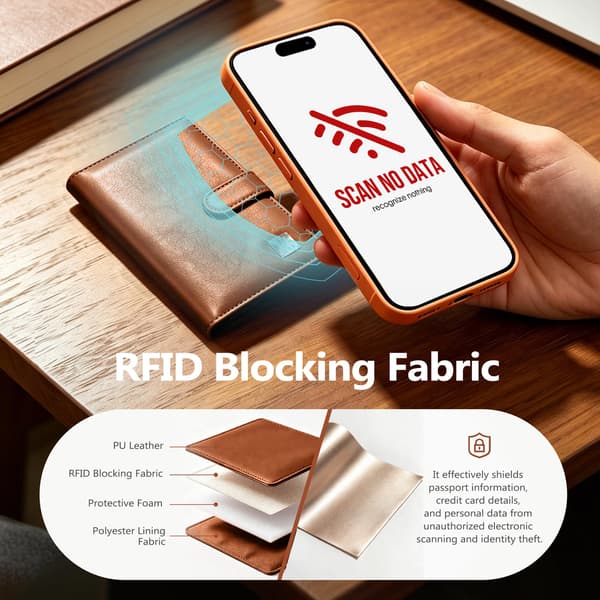 Veki Passfodral för resor, RFID-blockerande passfodral, ljusbrun Light brown