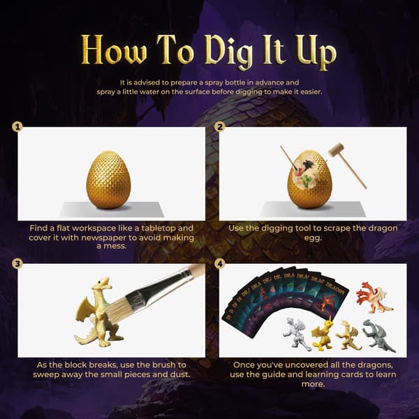 Dragegravesett, 12 drageegg med drageleker for gutter 6+ Dragon Dig Kit