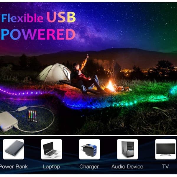 LED lysstrimmel 7 farver med Bluetooth App kontrol Sort 4 M