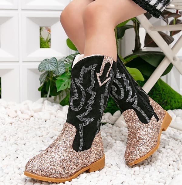 Jentecowboyboots Jenter Unisex Barn Midtkalv Glitter Småbarn Cowboyboot, Gull, Størrelse 26 gold 26