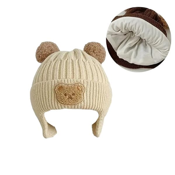 Baby mössa, spädbarn småbarn vinter varm stickad mössa, beige beige