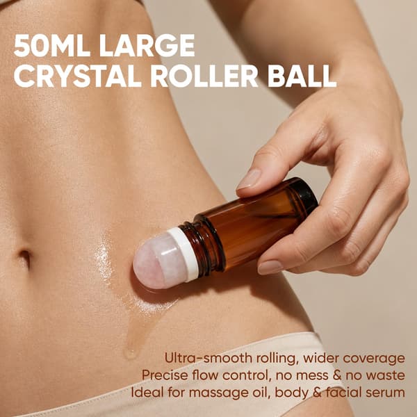 2 kpl ruusukvartsi-rullalasi-pulloja, 50 ml uudelleentäytettäviä roll-on-pulloja