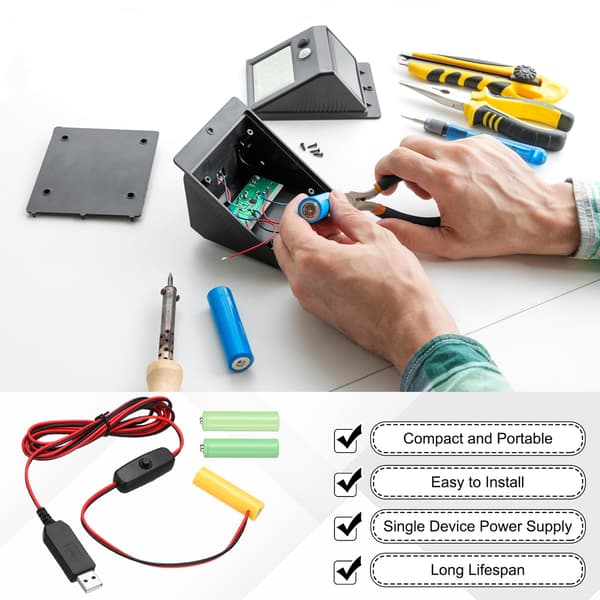 MECCANIXITY Universal 5V USB-virtamuunnin, AAA-paristonpoistajat virtakytkimellä, korvaa 3 kpl 4,5 V AAA-paristoja, 2 M USB-virtalähde 2M / 3