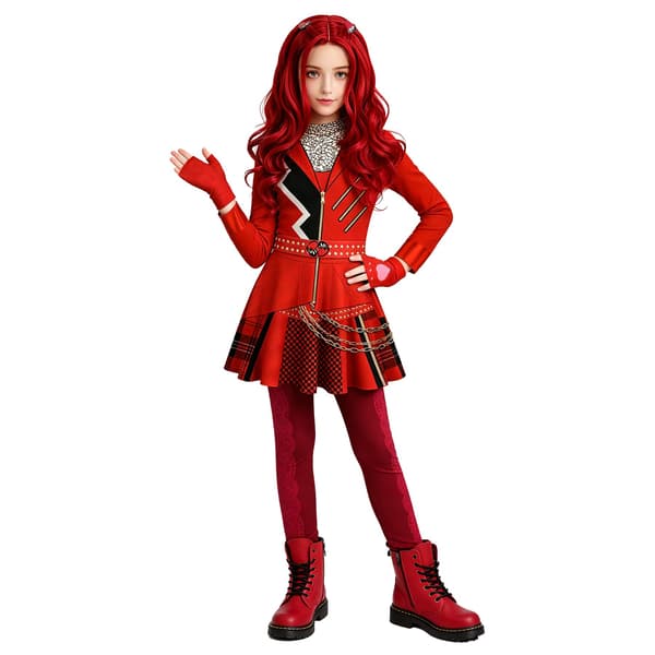 Flickor Wonderland Röd Kostym Barn Cosplay Outfits Set Handskar Peruk Rubyred 6-7 Years