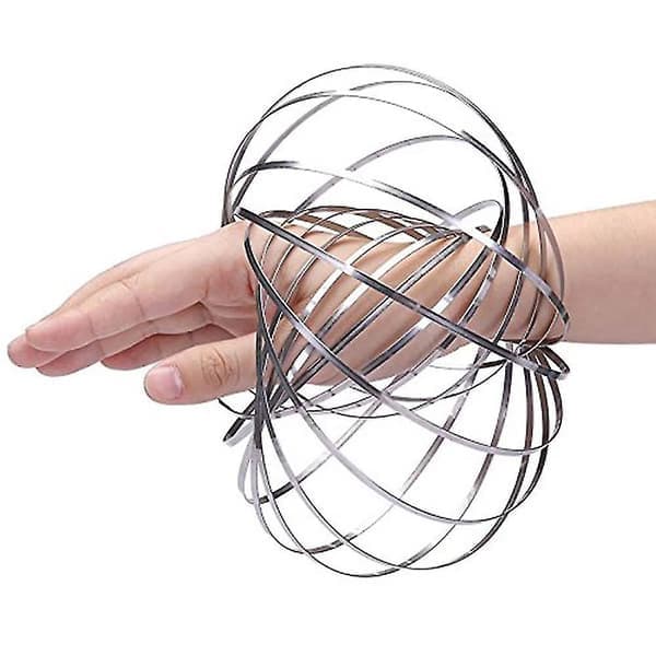 3D Magic Toy Arm Slinky Toroflux Flippy Flux Flow Rings Spinner Dynamisk Armbånd, Sølv
