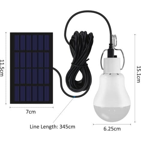 Bærbar 3W solcellelygte med solpanel - 3,45 m kabel - 130LM lysstrøm - Genopladelig til camping og nødsituationer