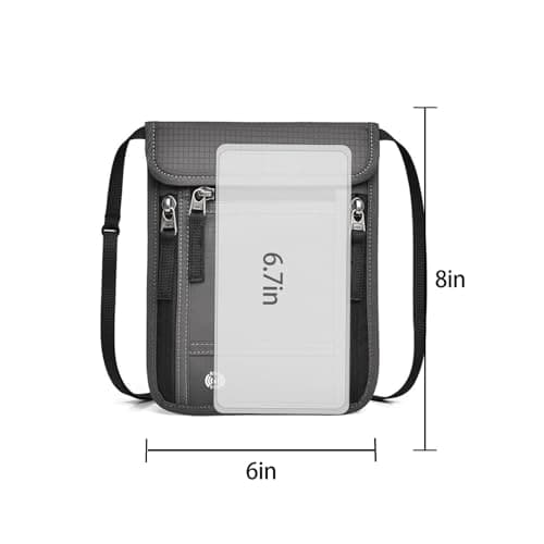 Passfodral för resor, halsplånbok RFID-blockering, dolt pengabälte, förvaring av resedokument (mörkgrå) Dark grey