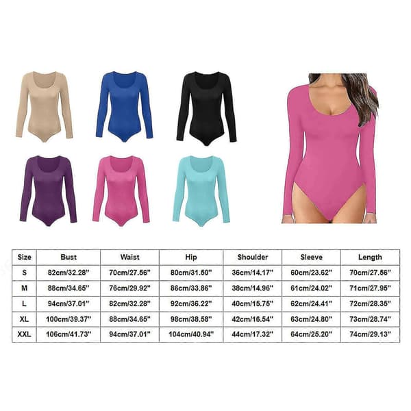 Rund Hals Langærmet Bodysuit Dobbeltforet Blød Basic Top Kvinder Langærmet Bodysuit Sky Blue S