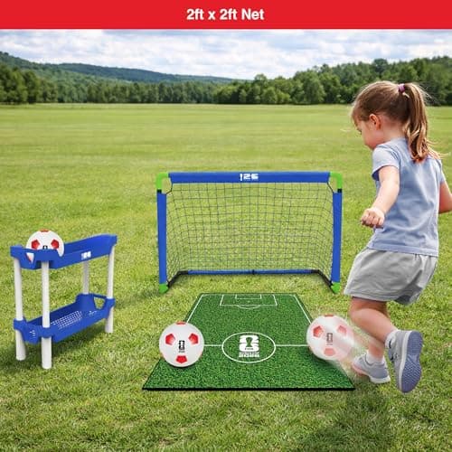 Fodboldmål til børn, inkluderer 3 fodbolde, opbevaringsstativ og legemåtte til udendørs spil