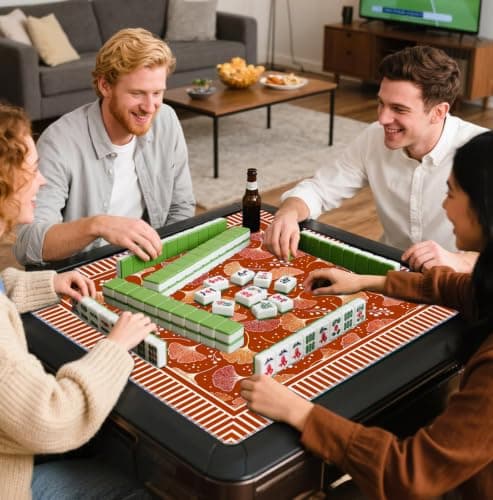 Orange Boho Efterår Ginkgo Blad Mahjong Måtte 31.5\" x 31.5\" Brown Beige Gingerbread Man