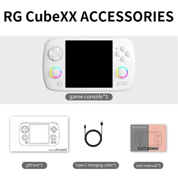 RG CubeXX Retro Handhållen Spelkonsol, 32GB, RGB Joystick, Stöder WiFi & Bluetooth White