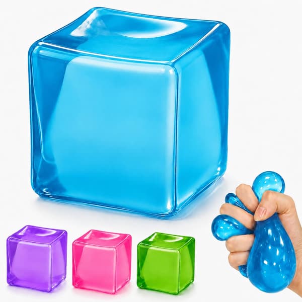 Isbit Squishy Stressbolde, Langsomt Stigende Sensorisk Fidget Legetøj med Havskaller Indeni Firkantet Blød Sensorisk Angstlindrende Klemme Terning til Bule-2
