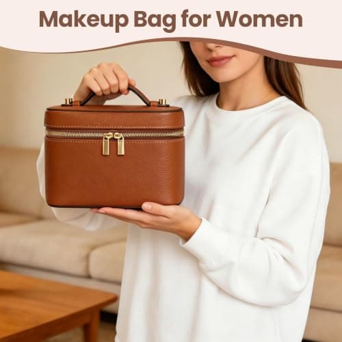PU Læder Rejse Makeuptaske Hård Kosmetik Organizer Vanity Case til Kvinder Brown