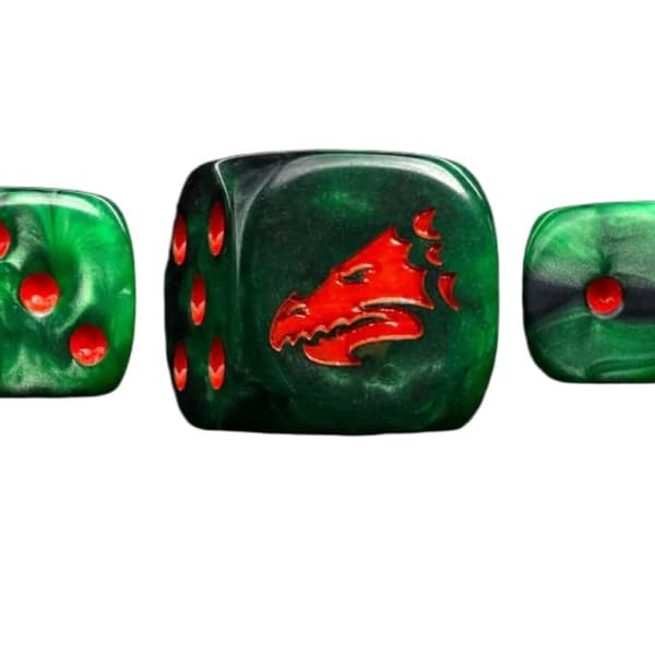 Fire Lizard terningesæt til voksne, 20 stk. 16 mm harpiks grønne terninger til brætspil, grøn og rød Cbrite Design D6 6-sidede terninger i bulk, til krigskamp Fire lizard
