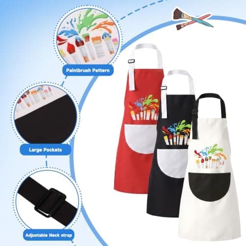 2/3-pack konstnärsförkläden för målning, pyssel, matlagning, trädgårdsarbete Black, White, Red 3