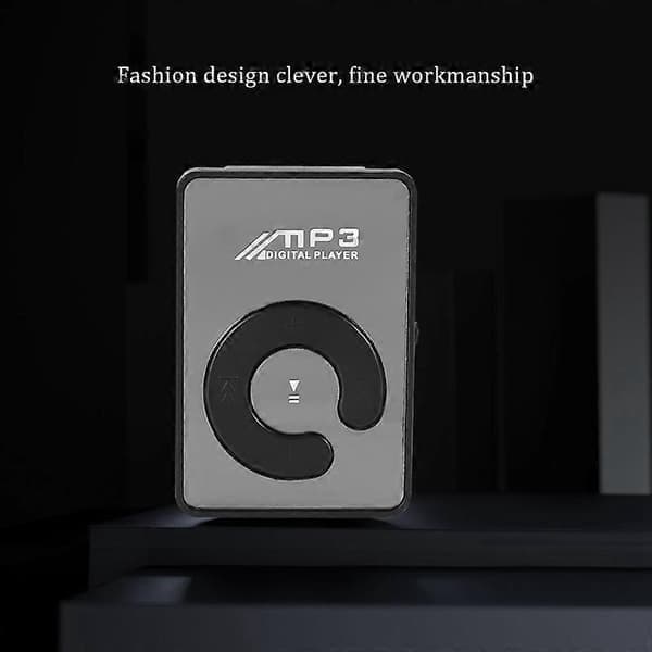Mini spejlklip USB digital MP3 musikafspiller understøtter 8 GB SD TF-kort sort sort Black