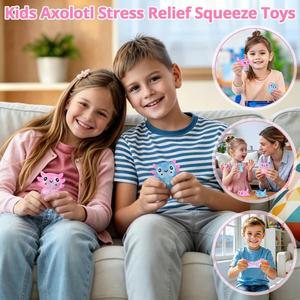 Tedmax Glitter Axolotl Squishy Sensoriska Leksaker, 4 st Mjuka och Töjbara Fidget Leksaker Pink