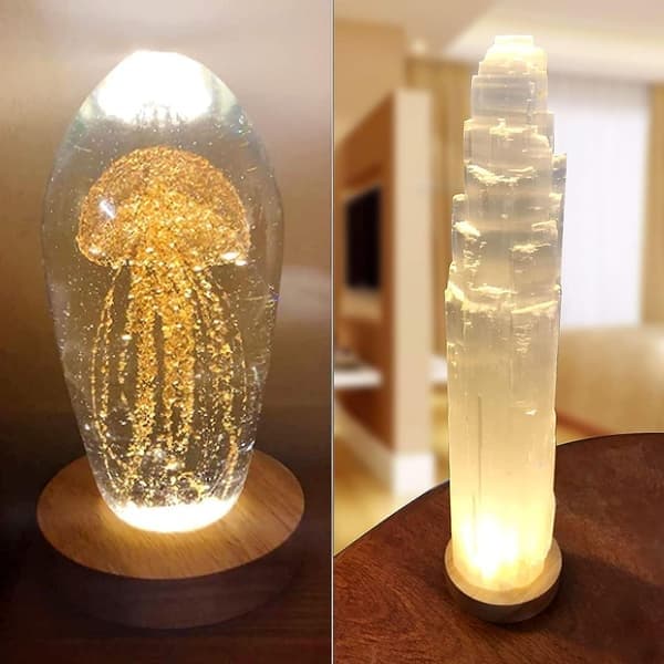 LED-ljusbas i trä, rund LED-ljusdisplay basplatta skrivbordsdisplay basstativ prydnad USB-driven för kristallkula smycken glas harts