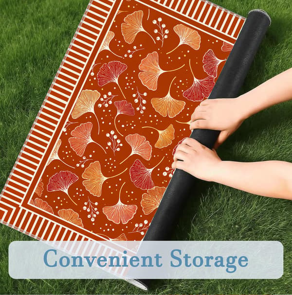 Orange Boho Efterår Ginkgo Blad Mahjong Måtte 31.5\" x 31.5\" Brown Beige Gingerbread Man