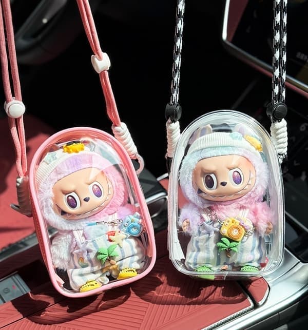 Transparent skyddsfodral Organizer Box för 17 cm vinylfigur V3 dockväska, rosa Pink