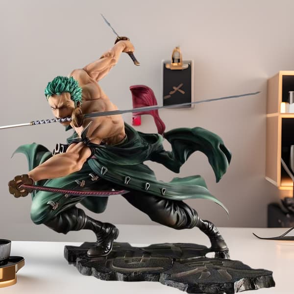 One Piece Roronoa Zoro Tre-sværdstil Figur Samlet Anime Model Skrivebordsornament Rooftop Zoro