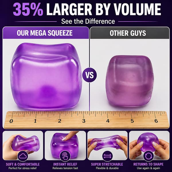 Premium Mega Squeeze Stress Cube, Squishy Fidget Legetøj, Børn og Voksne Purple