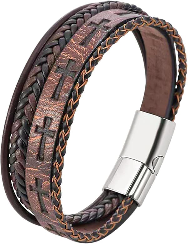 Læderarmbånd til mænd, armbånd til mænd, jern til rustfrit stål til viking