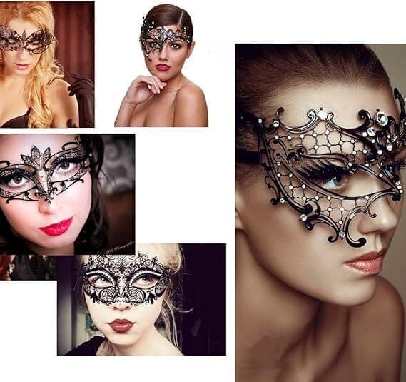 Maskerade Maske til Kvinder Metal Maske, Sort black