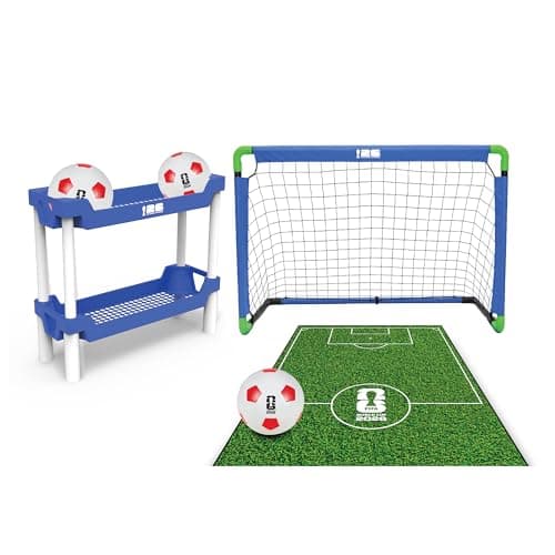 Fodboldmål til børn, inkluderer 3 fodbolde, opbevaringsstativ og legemåtte til udendørs spil