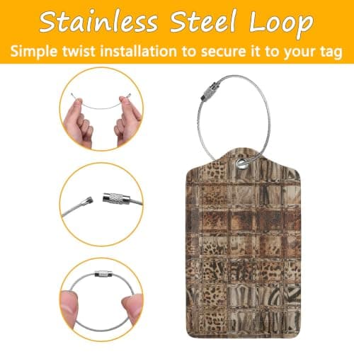2-pack bagagebrickor i PU-läder för resväskor - Glasbrun Leopard Glass Brown Leopard Print